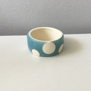 Bangle- sea-blue and off white polka dot - two inches wide , 3 inches round